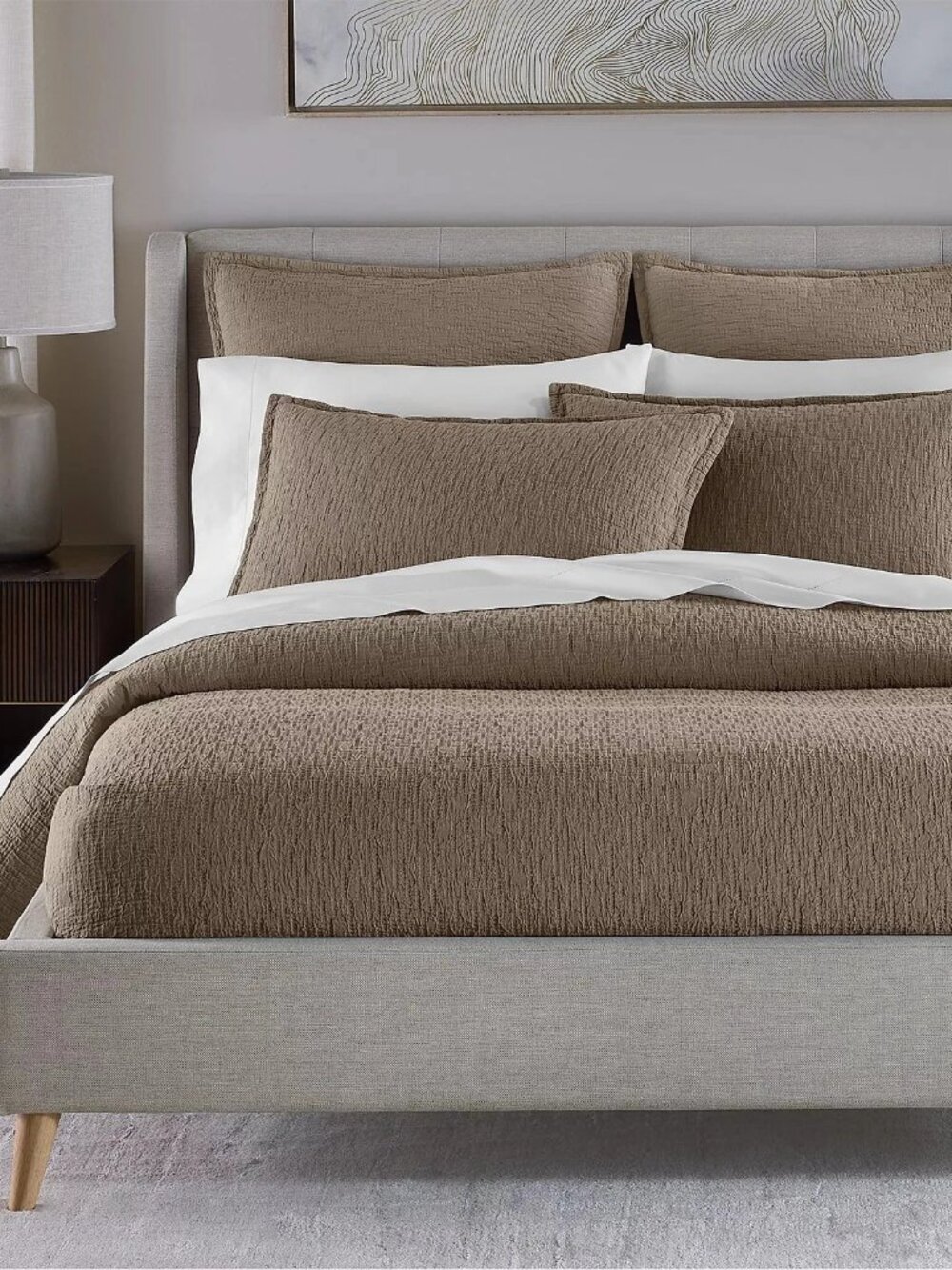 Hudson Park Truffle Brown Textured Italian Matelasse King Coverlet Cotton Italy